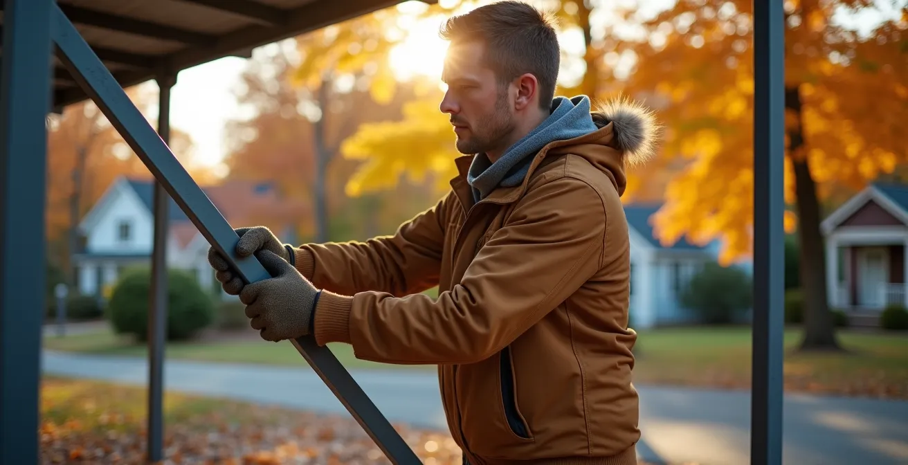 Installation d'un abri temporaire d'auto sur terrain résidentiel québécois