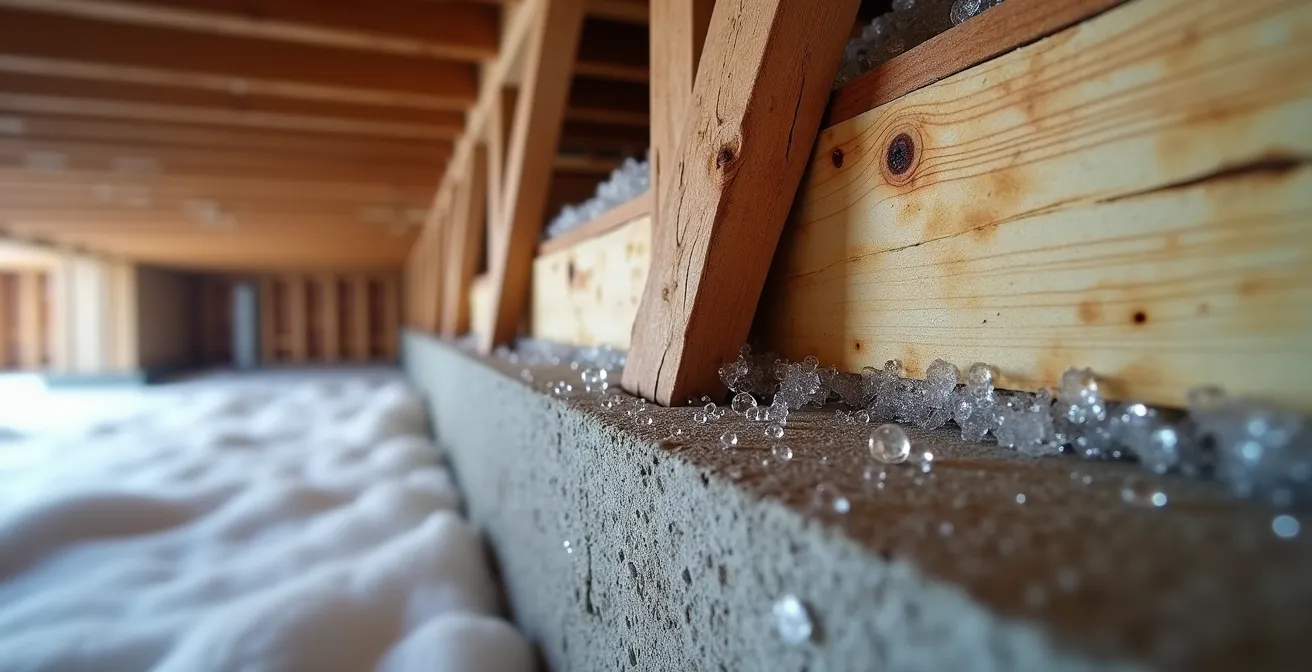 Coupe technique d'une jonction solive-fondation montrant les fuites thermiques