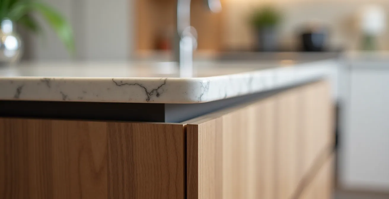 Îlot de cuisine moderne avec coins arrondis et éclairage LED intégré à la base