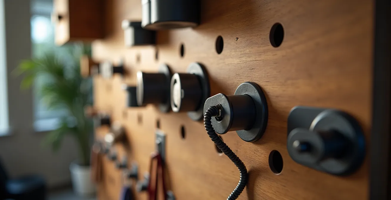 Système de rangement mural modulable du sol au plafond dans un petit espace