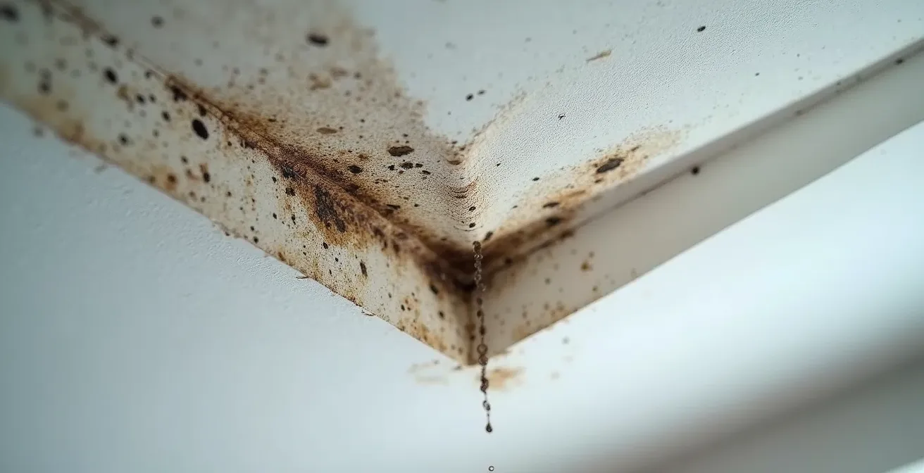 Vue thermographique d'un coin de plafond montrant les variations de température