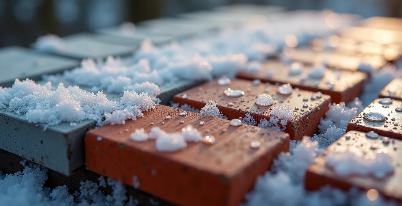 Détail macro de matériaux de revêtement écologiques résistant au gel québécois