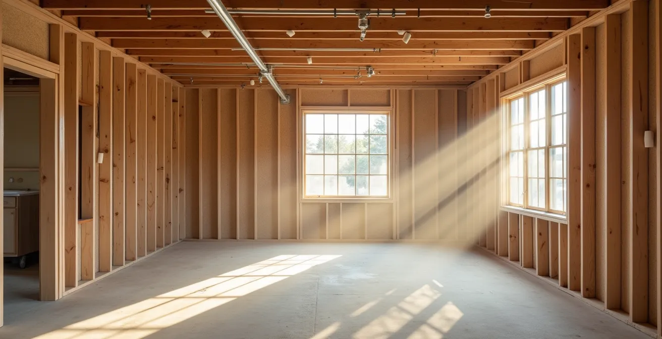 Système d'étayage temporaire installé dans une maison en rénovation avec poutres de support