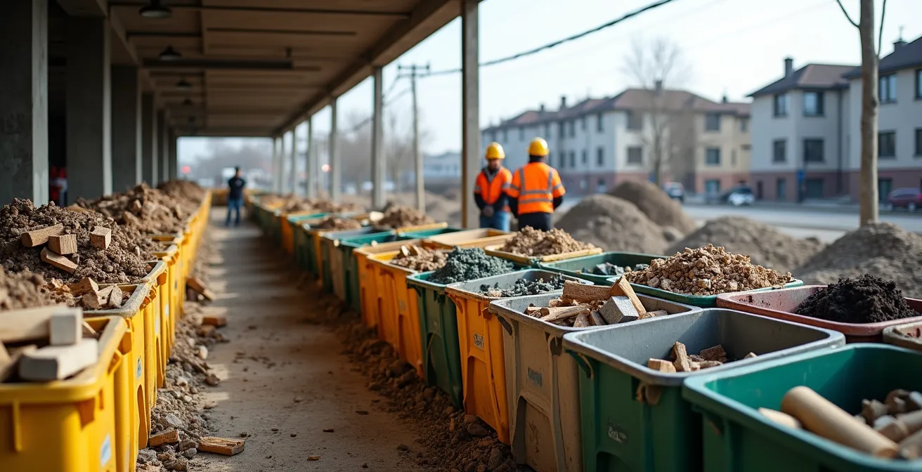 Organisation d'un système de tri des débris de construction avec différents contenants